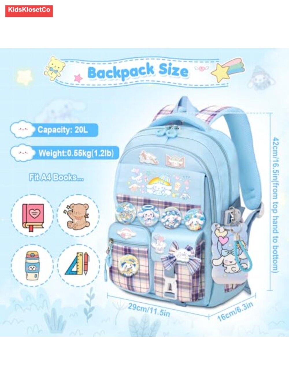 Anti-Theft Kids Backpack with 24 Pcs Accessories, School Bookbag for Girls, - Picture 3 of 5